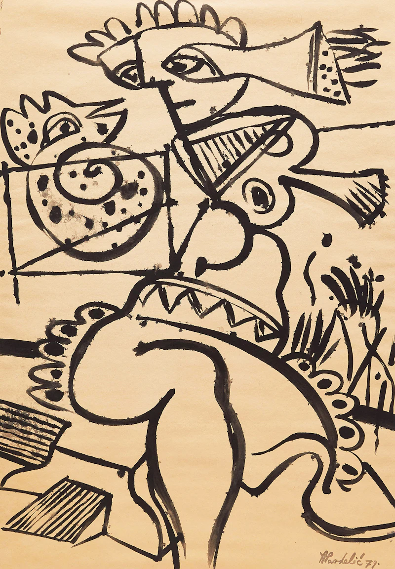 Alain Delic, Abstract Composition; Abstracted Figure, two assorted media on paper - view 4