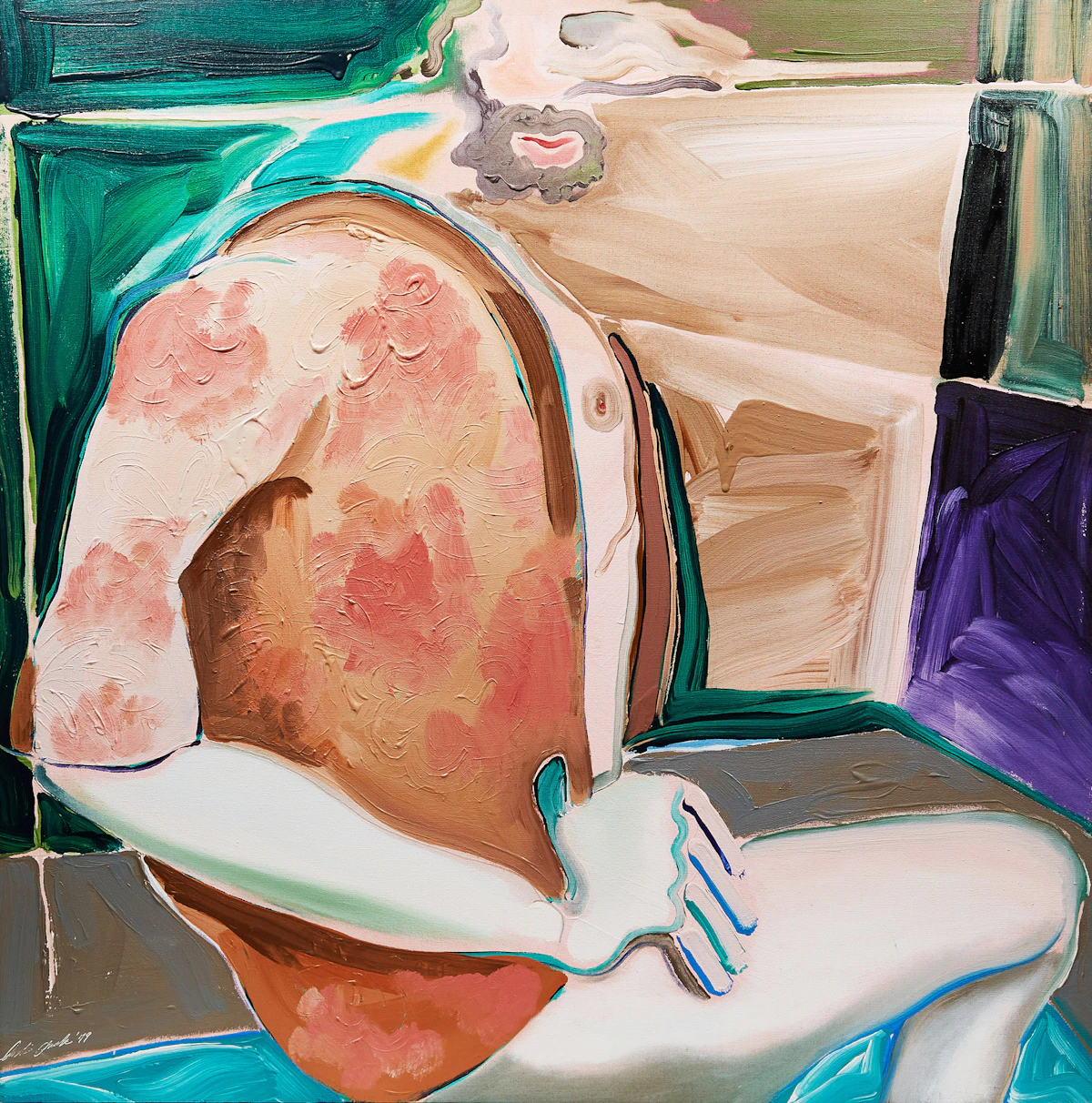 Leslie Donald Poole, Man in the Bath with Mirror, acrylic on canvas, 1979