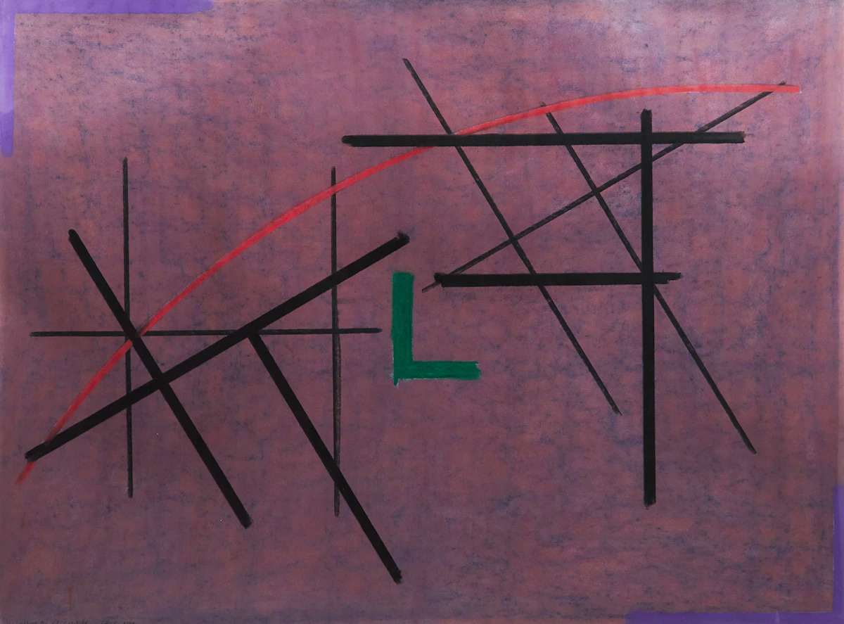 John Tiley, Elbow for El Lissitzky, mixed media on paper, 1984