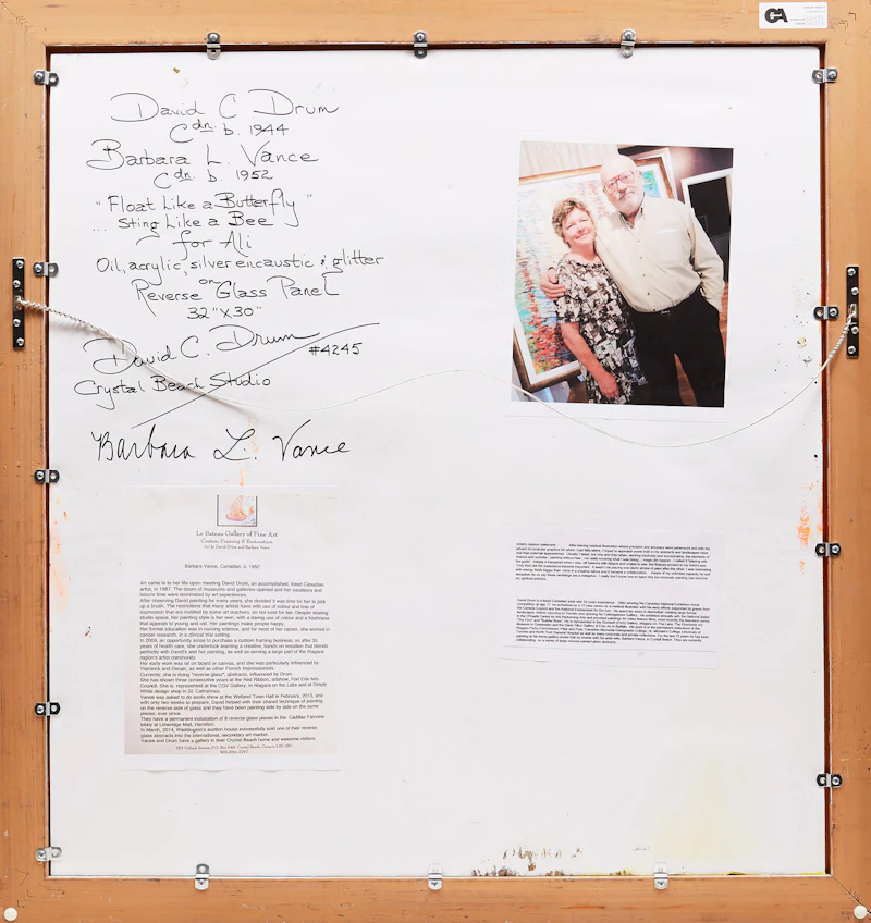 David Drum and Barbara Vance, Float Like a Butterfly, Sting Like a Bee for Ali, mixed media on reverse glass panel - view 3