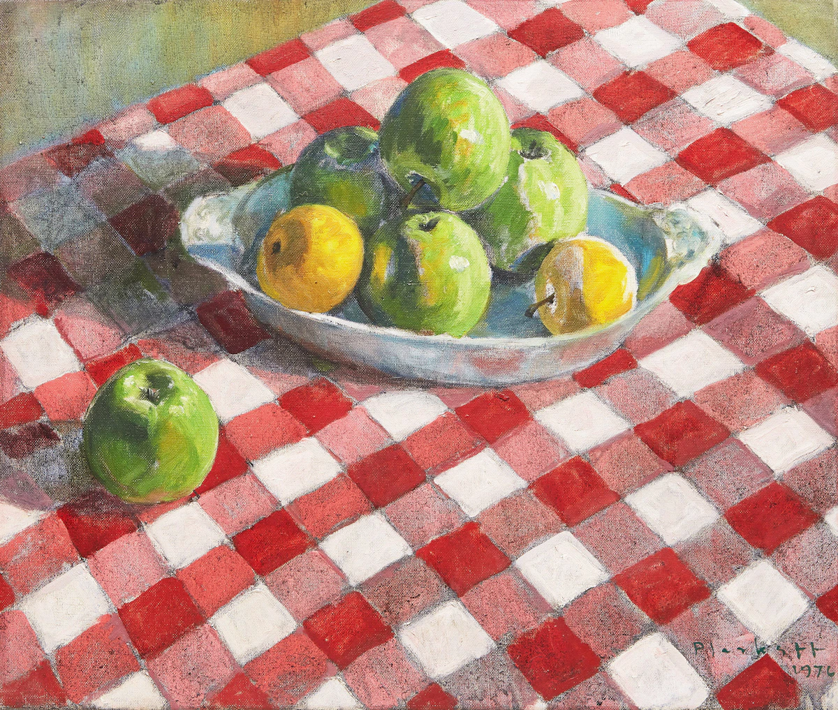 Joseph Francis Plaskett, Apples on Red, oil on canvas, 1976