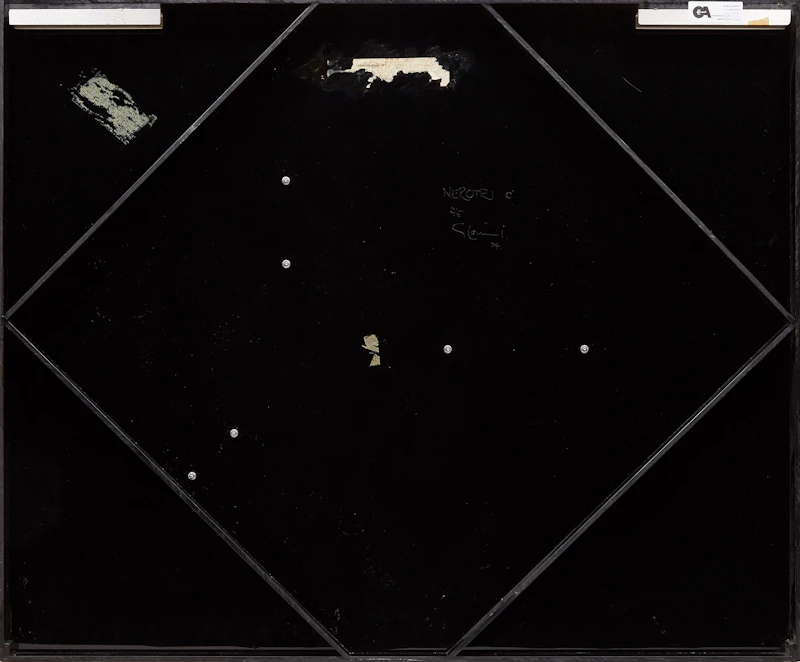 Gino Lorcini, Nerotri C, aluminum sculpture on ebonized plexiglass, 1974 - view 2