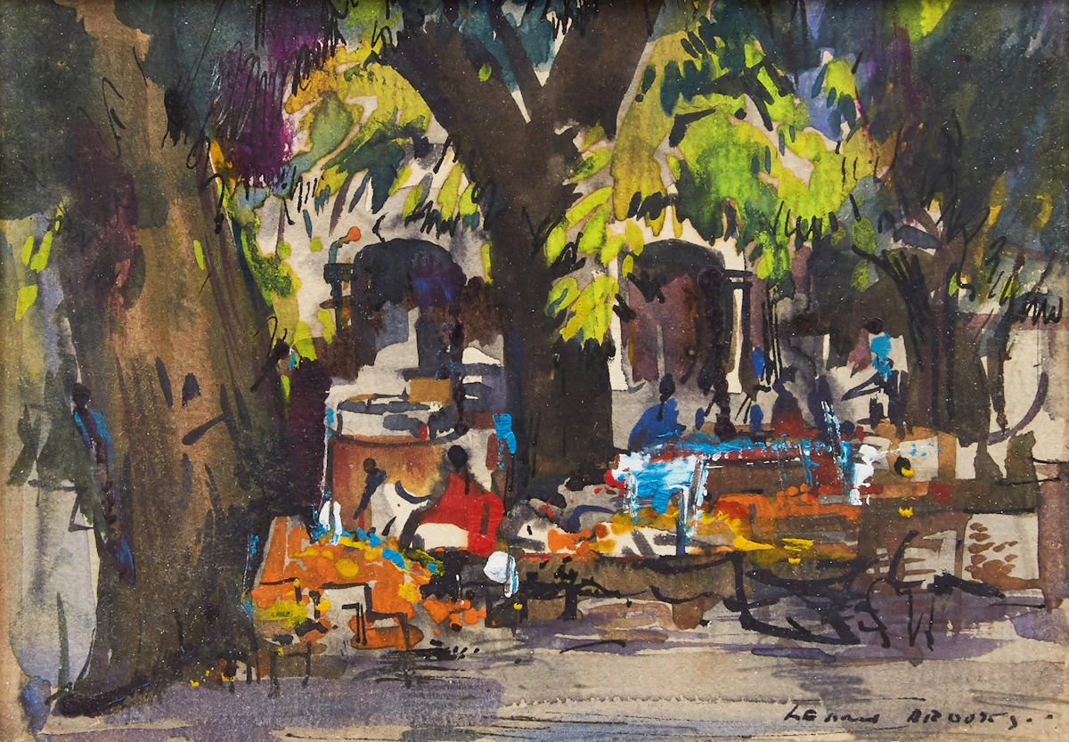 Frank Leonard Brooks, Pátzcuaro Market , oil and watercolour on paper