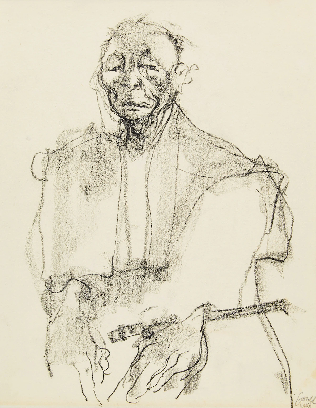 John Gould, Man with Serape, pencil, 1965