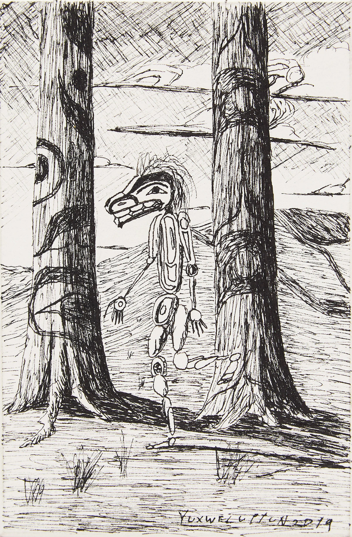 Lawrence Paul Yuxweluptun, Untitled, ink on museum board, 2019