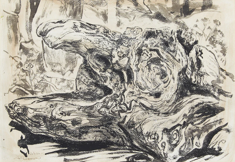 Arthur Lismer, Tree Stump, ink drawing