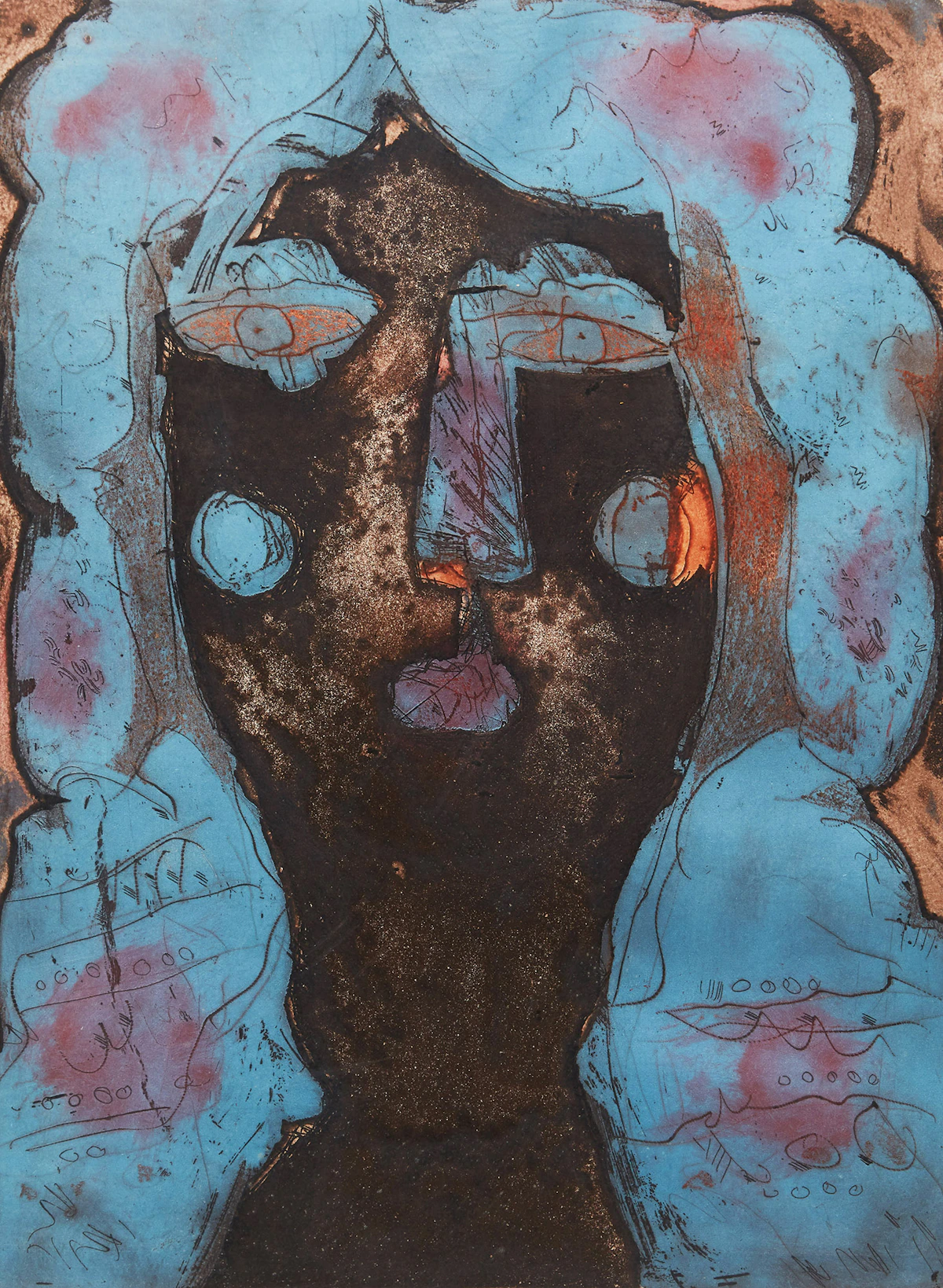 Norman Laliberté, Patricia Bleue, etching in colours, 1977