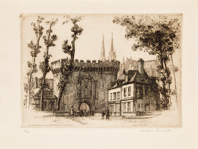 Caroline Helena Armington, Le porte Guillaume et vieilles maisons à Chartres; Santa Maria Della Salute Venice, two etchings