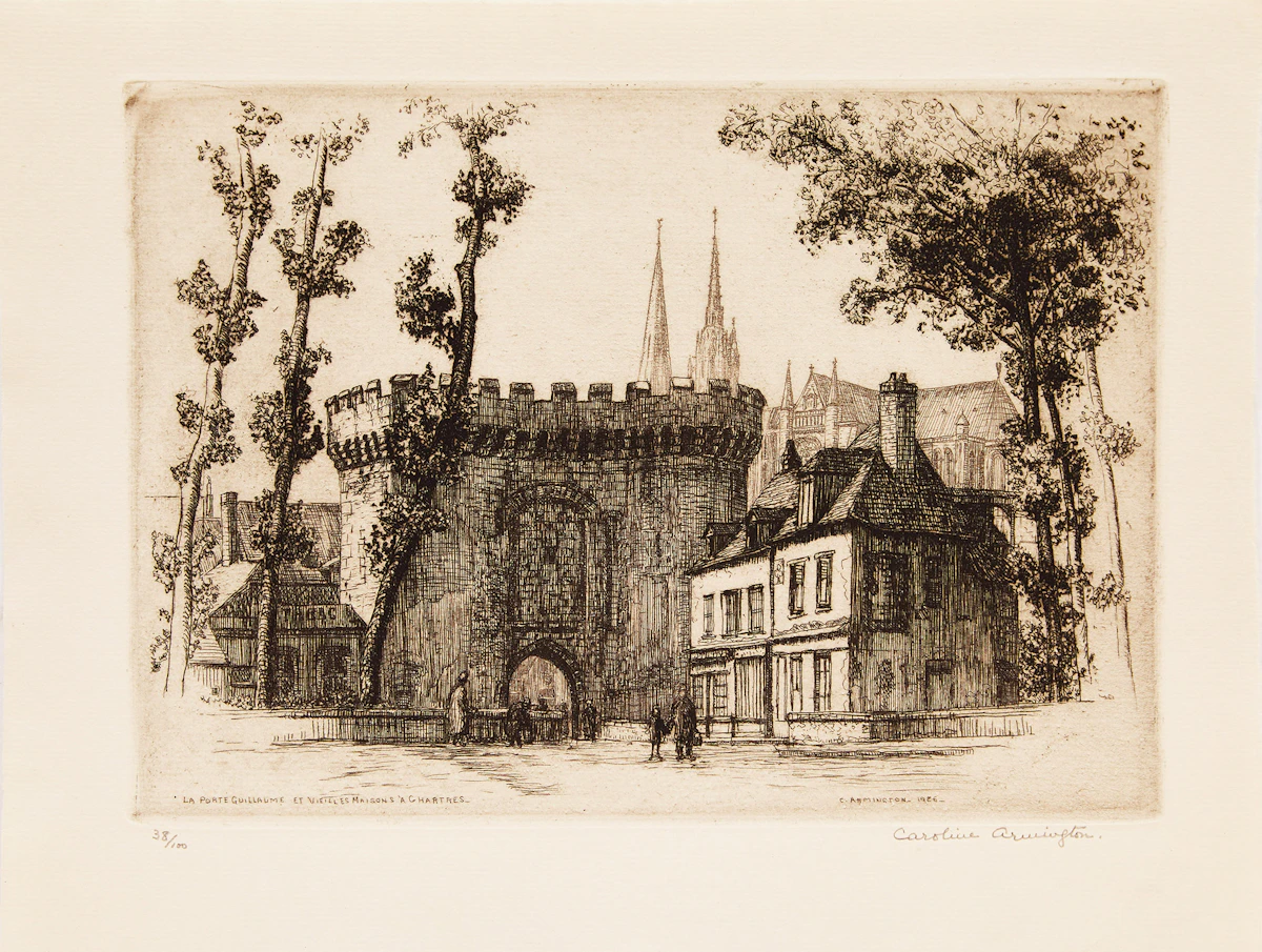 Caroline Helena Armington, Le porte Guillaume et vieilles maisons à Chartres; Santa Maria Della Salute Venice, two etchings