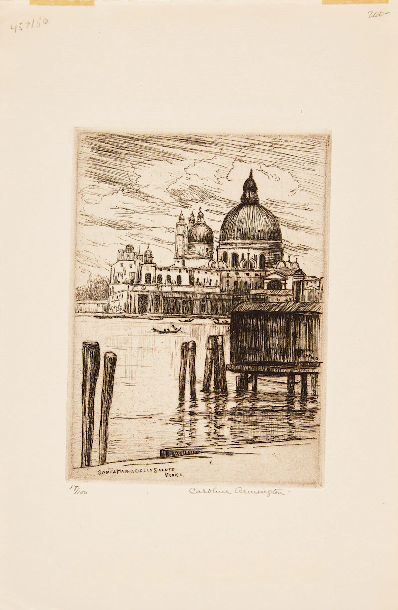 Caroline Helena Armington, Le porte Guillaume et vieilles maisons à Chartres; Santa Maria Della Salute Venice, two etchings - view 2