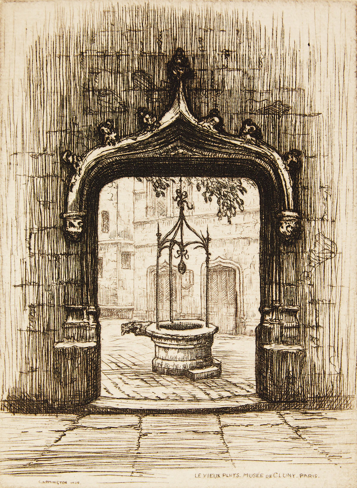 Caroline Helena Armington, Le vieux puits, Musée de Cluny, Paris; Rio Albrizzi Venice; Ponte Della Malvasia Venice, three etchings