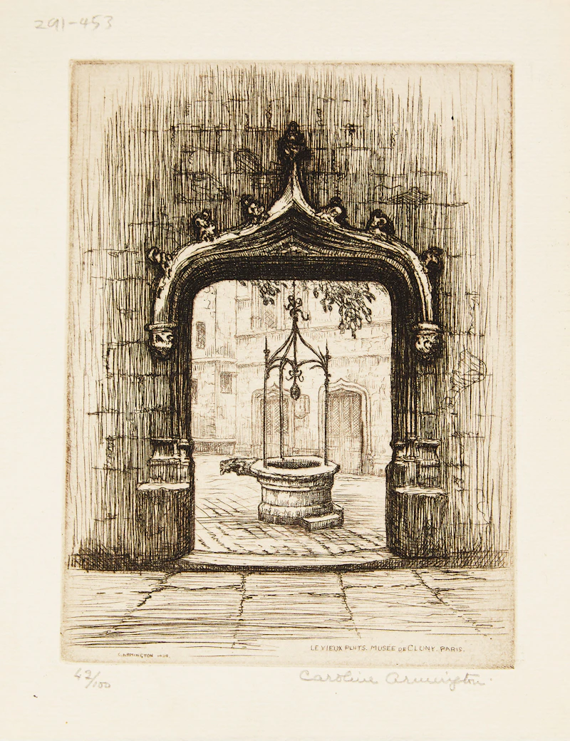 Caroline Helena Armington, Le vieux puits, Musée de Cluny, Paris; Rio Albrizzi Venice; Ponte Della Malvasia Venice, three etchings - view 2
