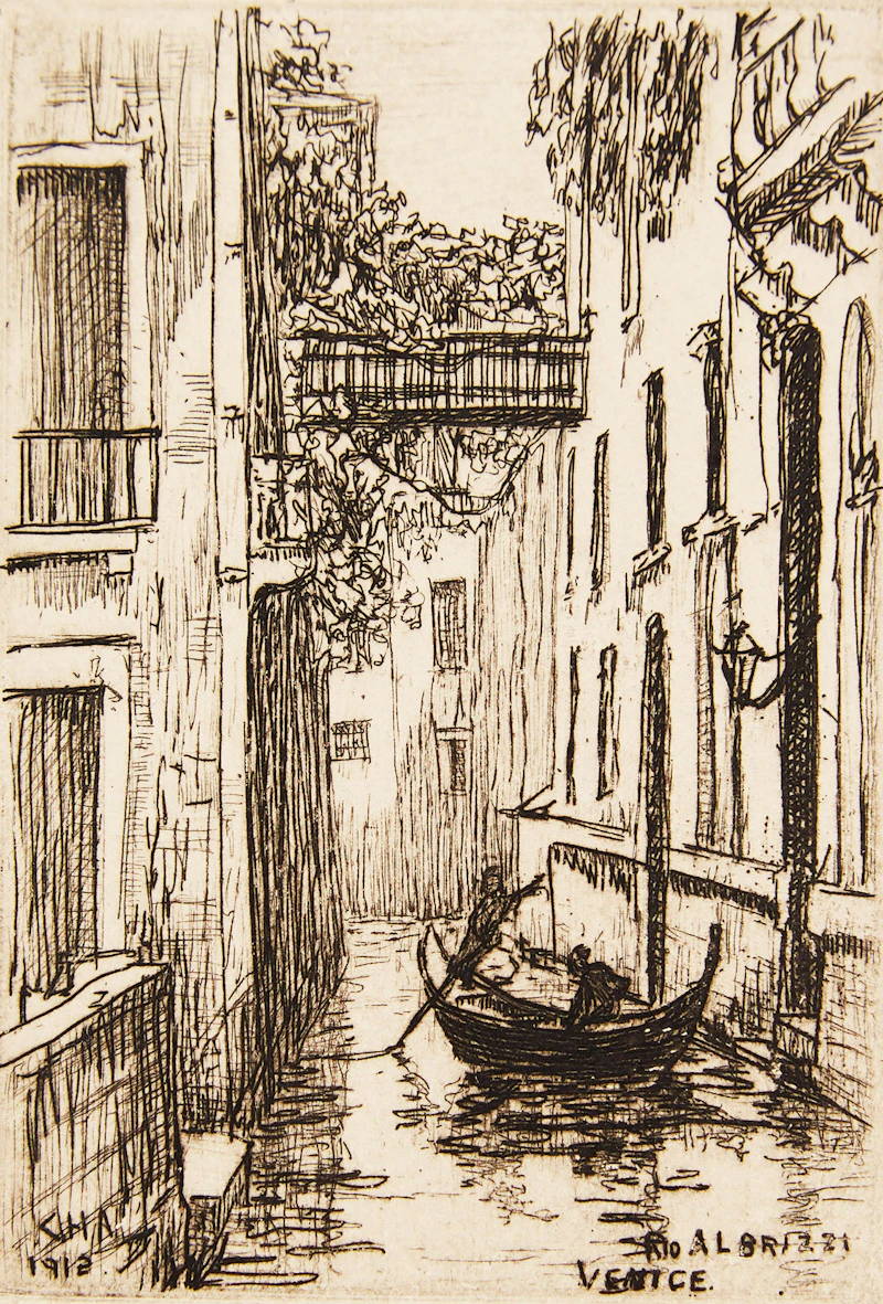 Caroline Helena Armington, Le vieux puits, Musée de Cluny, Paris; Rio Albrizzi Venice; Ponte Della Malvasia Venice, three etchings - view 4