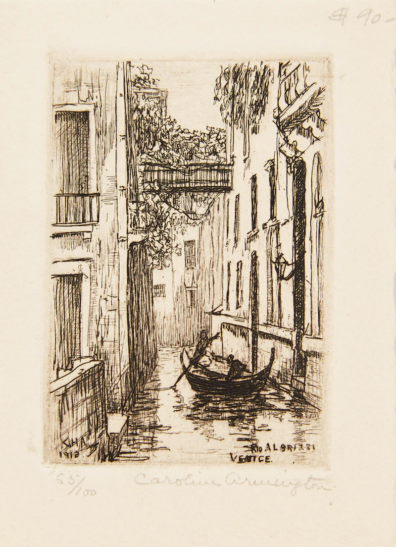 Caroline Helena Armington, Le vieux puits, Musée de Cluny, Paris; Rio Albrizzi Venice; Ponte Della Malvasia Venice, three etchings - view 5