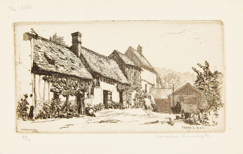 Caroline Helena Armington, Ferme a Bizy; La Casa di Desdemona; Le Viaduc et le Loing à Moret, three etchings - view 2