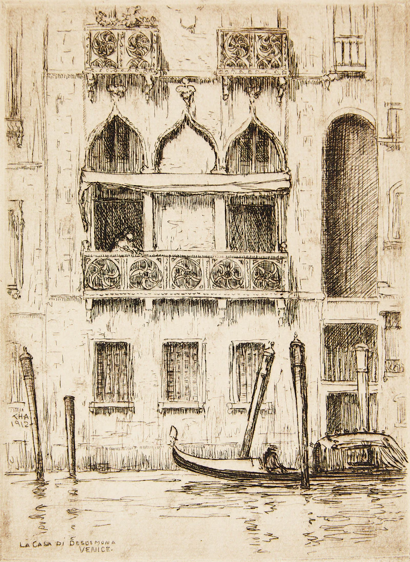 Caroline Helena Armington, Ferme a Bizy; La Casa di Desdemona; Le Viaduc et le Loing à Moret, three etchings - view 4