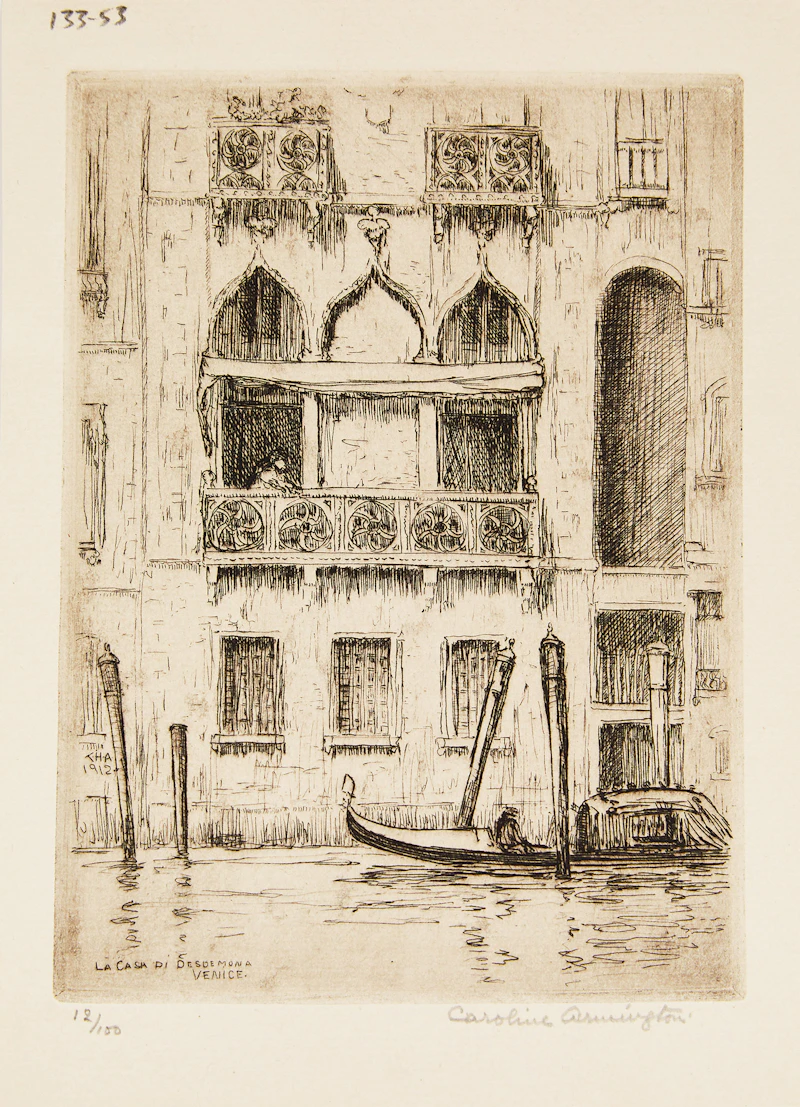 Caroline Helena Armington, Ferme a Bizy; La Casa di Desdemona; Le Viaduc et le Loing à Moret, three etchings - view 5