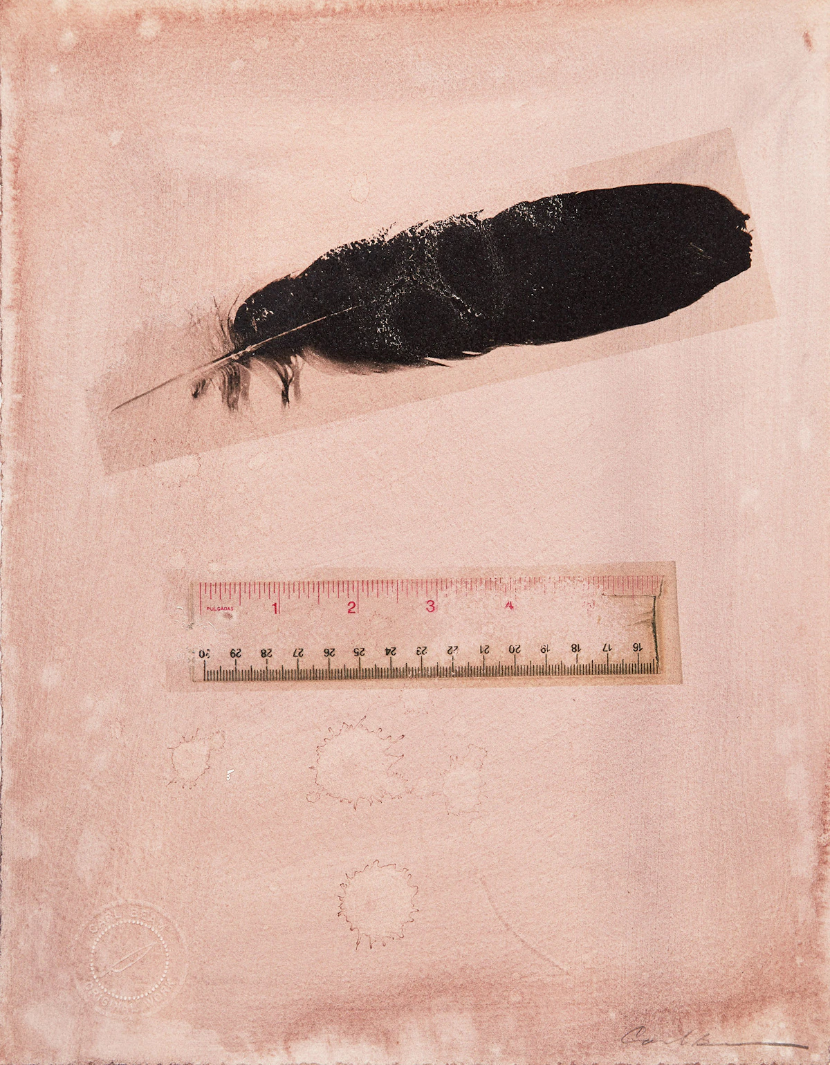 Carl Beam, Untitled (Feather and Ruler), mixed media on paper