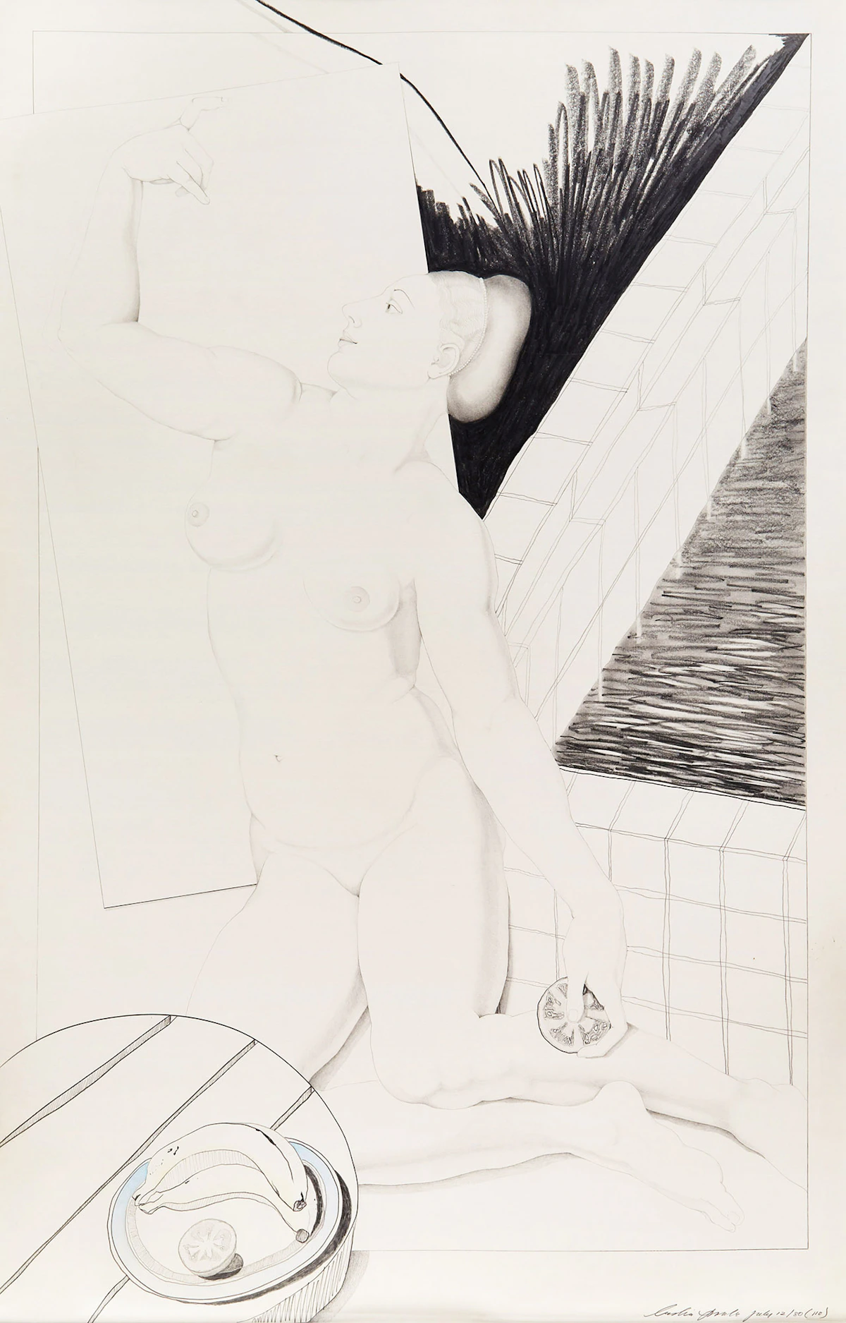 Leslie Donald Poole, Woman I (after Bronzino), graphite and coloured pencil, 1980
