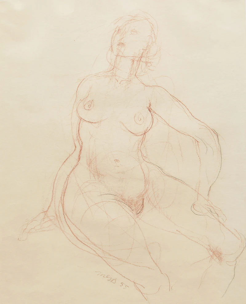 Miller Gore Brittain, Study of a Female Figure, red and black charcoal on paper