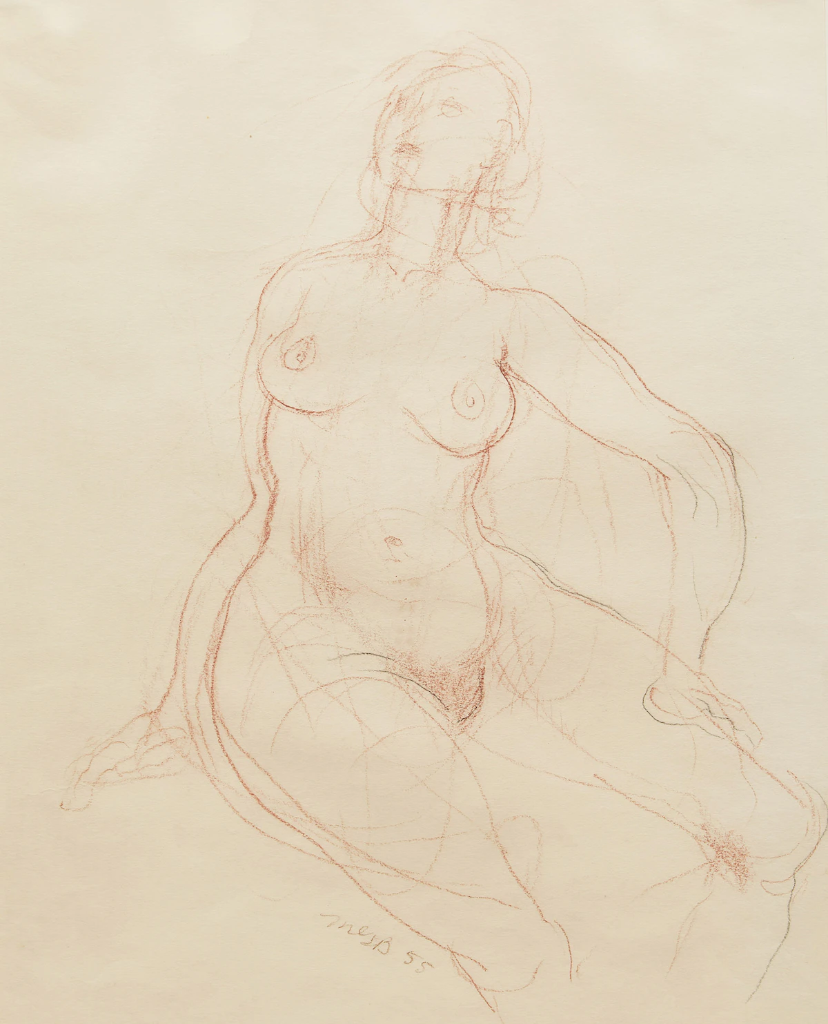 Miller Gore Brittain, Study of a Female Figure, red and black charcoal on paper, 1955