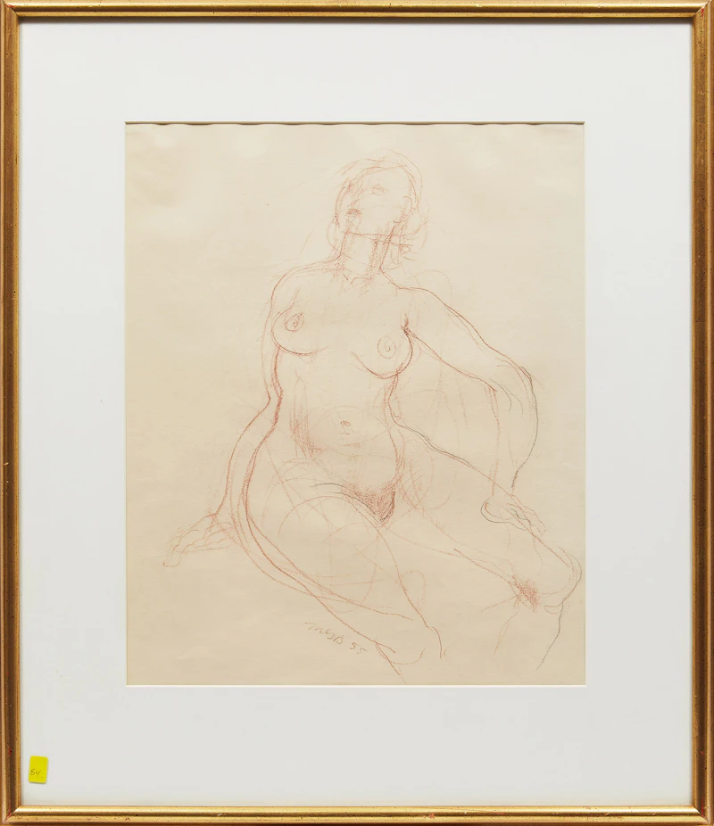 Miller Gore Brittain, Study of a Female Figure, red and black charcoal on paper, 1955 - view 2