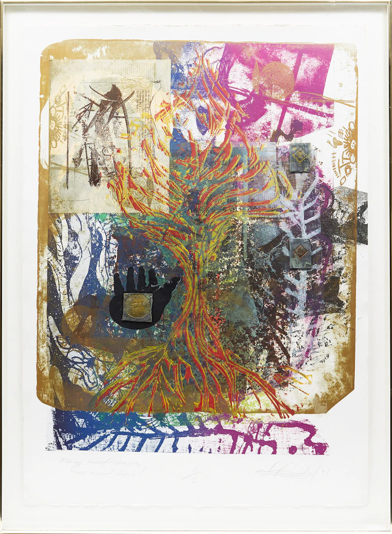 Otis Tamasauskas, Fading Forest Series: The Forest Hopes!, colour lithograph with lead collage and chine collé, 1991 - view 2