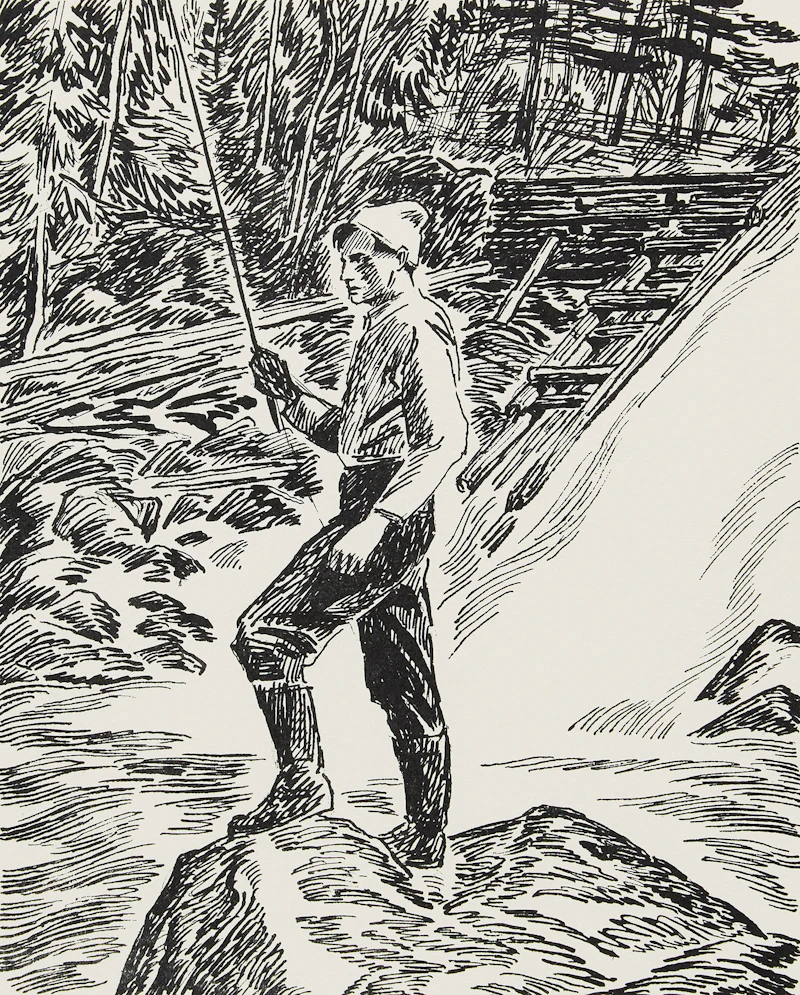 Thoreau MacDonald, Tom Thomson (drawn by T.M. from a  photo by L.S.H.), lithograph, 1965 - view 1