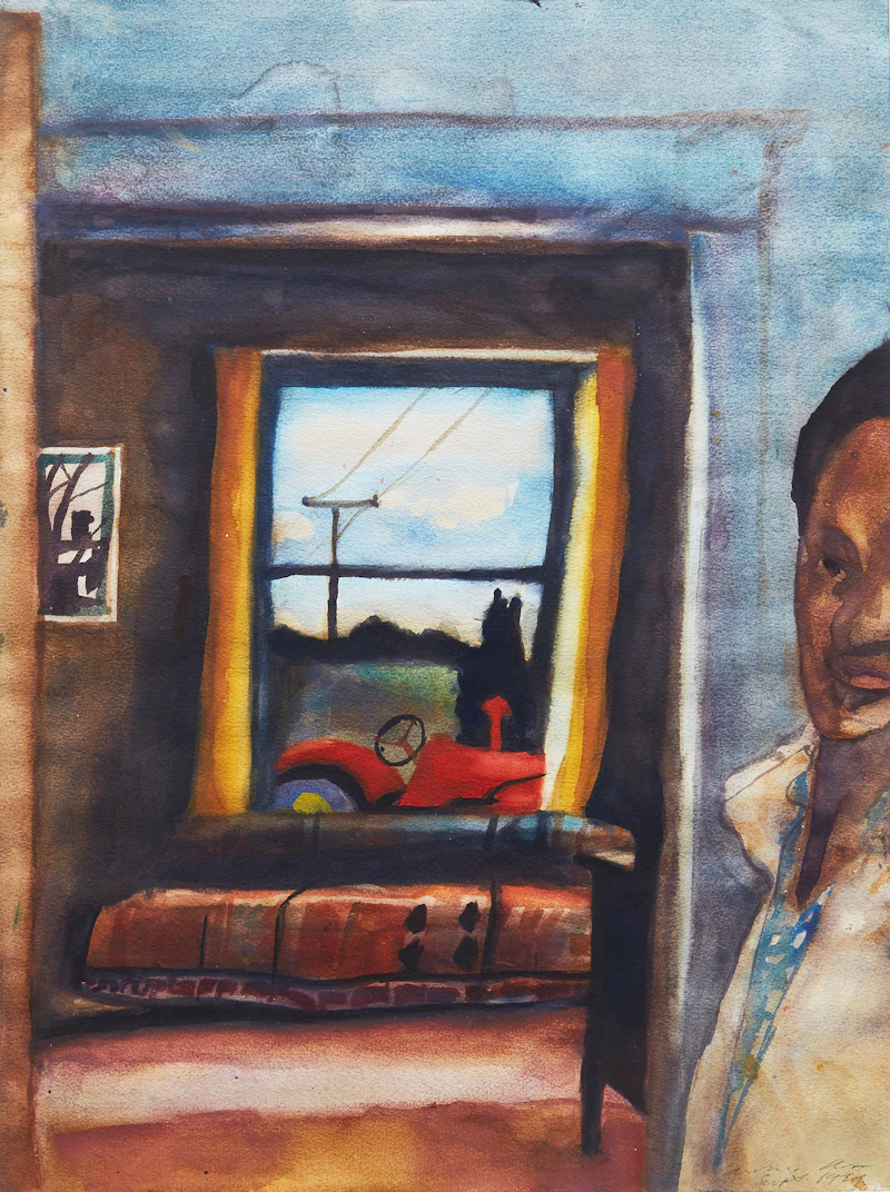 Michael Pflug, Red Tractor, watercolour