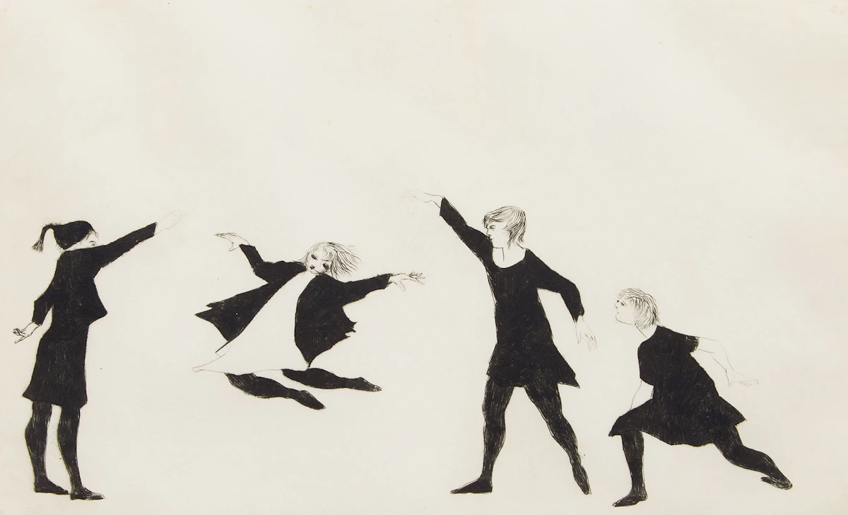 Moe Reinblatt, Skipping Girls, etching