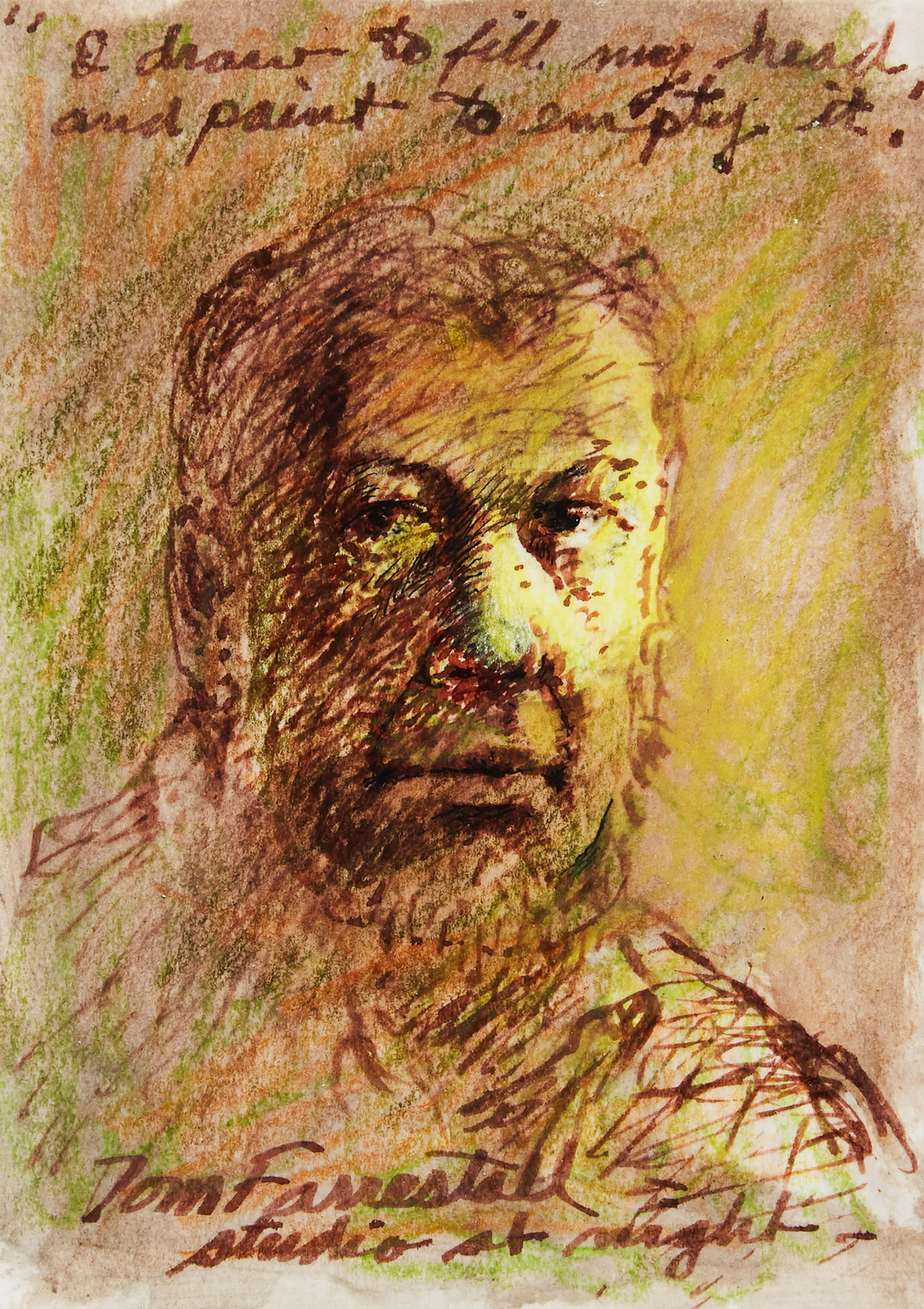 Thomas de Vany Forrestall, Studio at Night (Self Portrait), ink, 2005