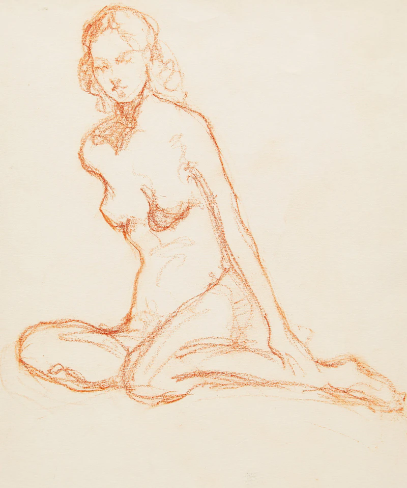 Manly Edward MacDonald, Nude Portrait , conte on paper - view 1