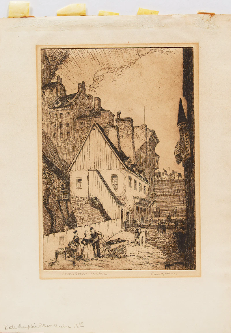 Stanley Francis Turner, Three Works: Lower Town, QC; Notre Dame des Victoires, QC; Untitled, etchings - view 1