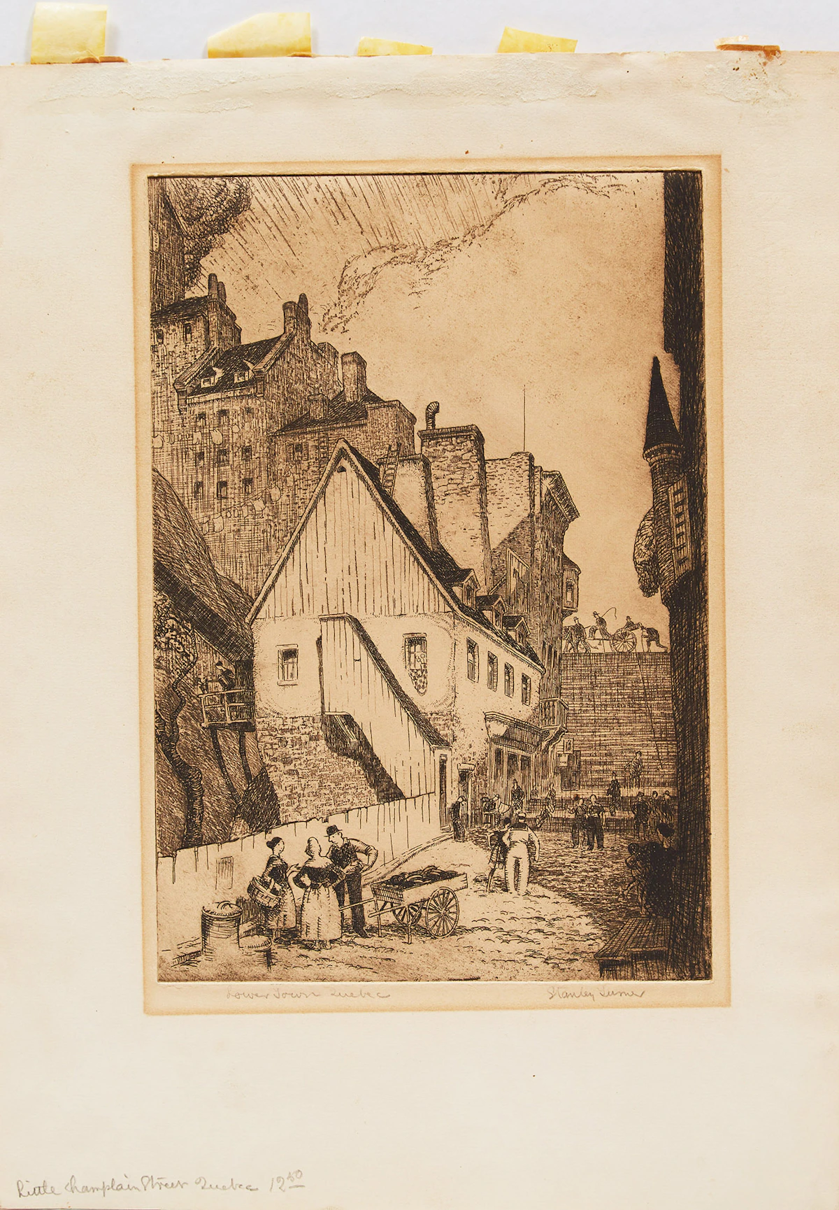 Stanley Francis Turner, Three Works: Lower Town, QC; Notre Dame des Victoires, QC; Untitled, etchings