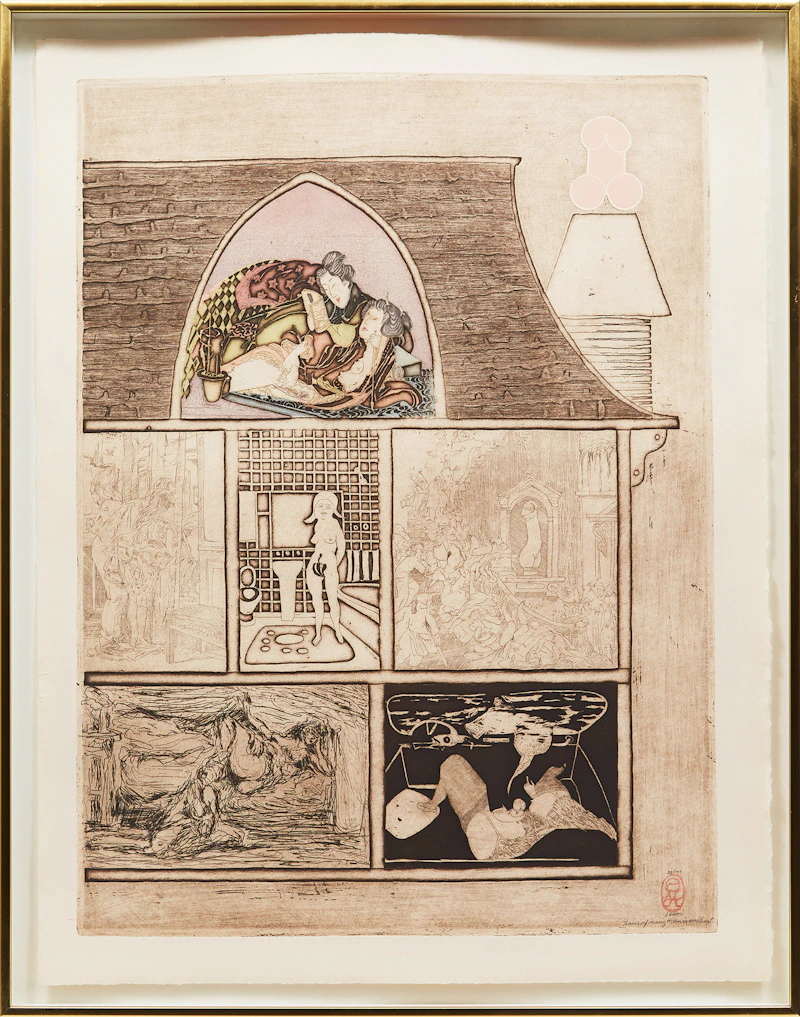 Noburu Sawaii, House of Many Mansions - East; House of Many Mansions - West, pair of woodblock/etchings - view 2
