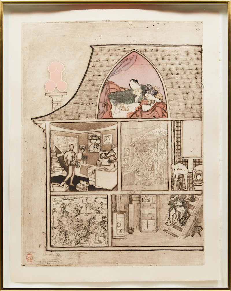 Noburu Sawaii, House of Many Mansions - East; House of Many Mansions - West, pair of woodblock/etchings - view 5