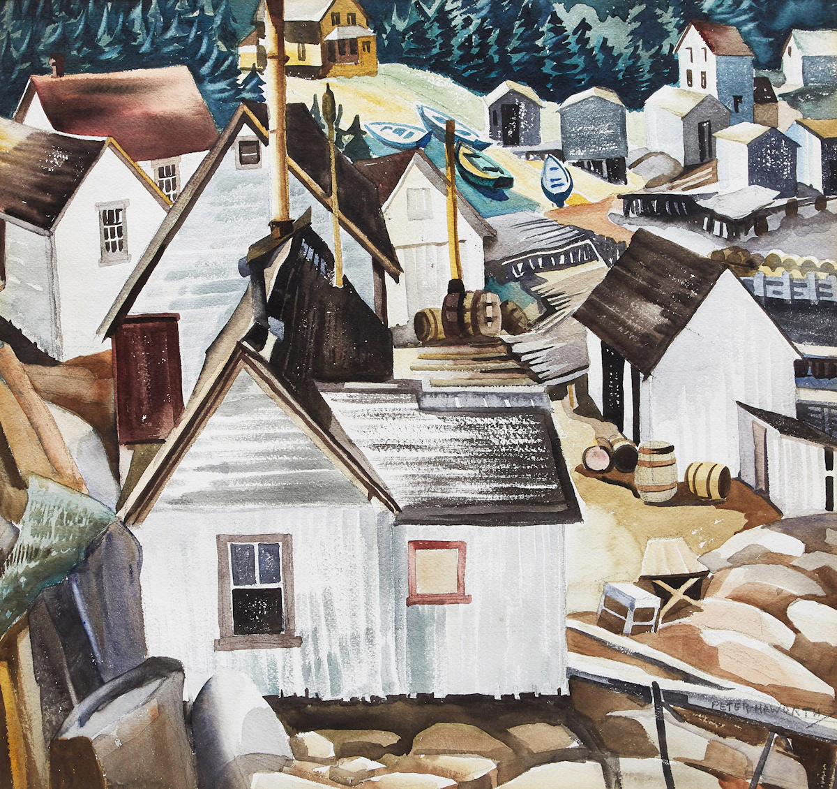Peter Haworth, Fisherman’s Cove, Gaspe, watercolour and graphite on  paper, 1950