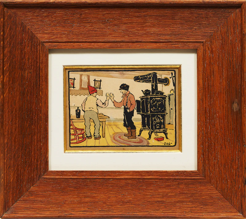 Clarence Alphonse Gagnon, A Votre Santé, colour block print on card, circa 1913 - view 2