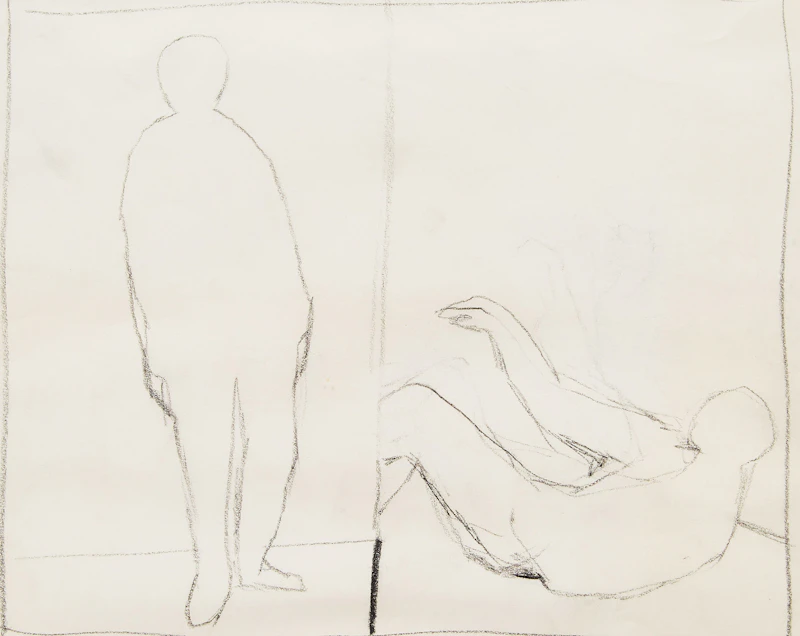 Richard Ciccimarra, Standing Figure and Fallen Figure; Walking Figure and Seated Figure, two drawings