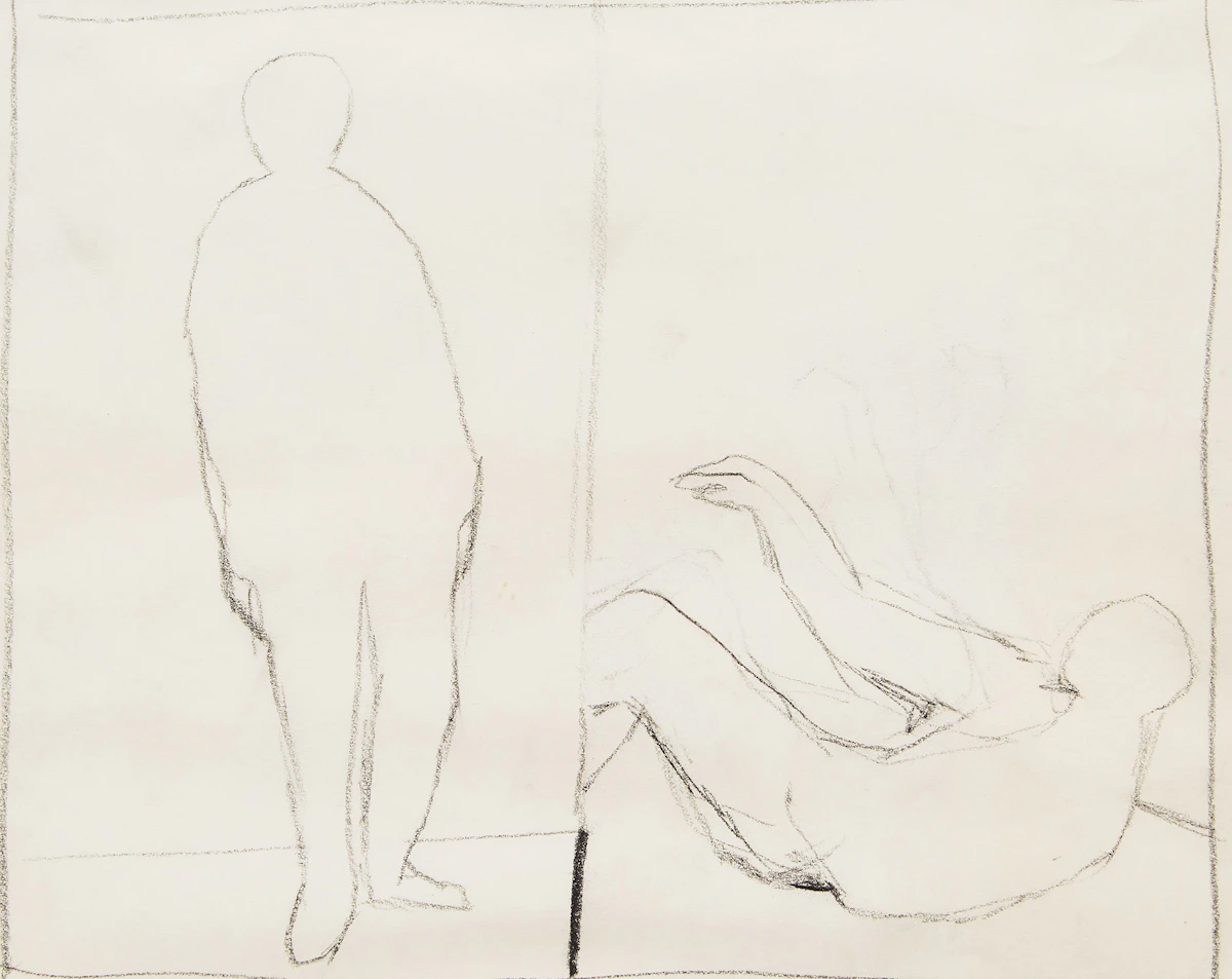 Richard Ciccimarra, Standing Figure and Fallen Figure; Walking Figure and Seated Figure, two drawings