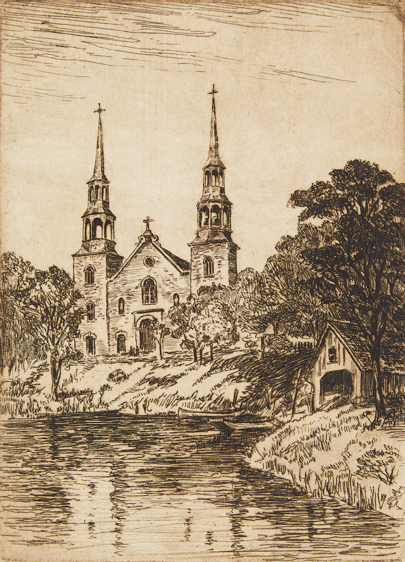 William Walker Alexander, Church St Denis Que; At the Club, pair of etchings