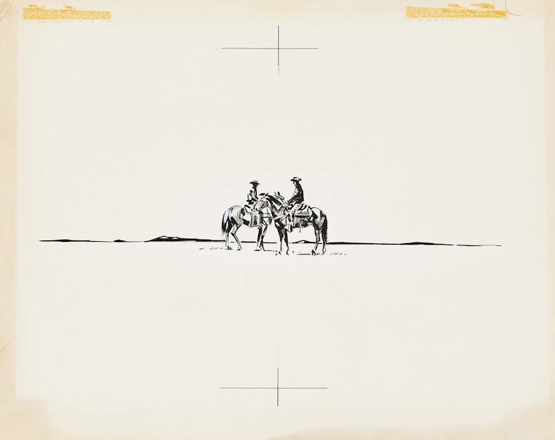 Peter Maxwell Ewart, Two Cowboys, pen & ink on illustration board