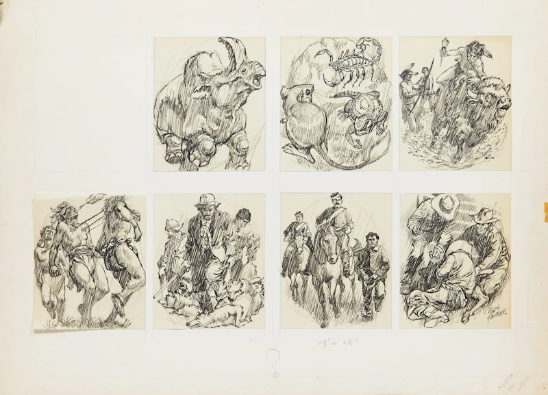 Lewis Parker, Seven Drawings of Figures and Animals, graphite on vellum