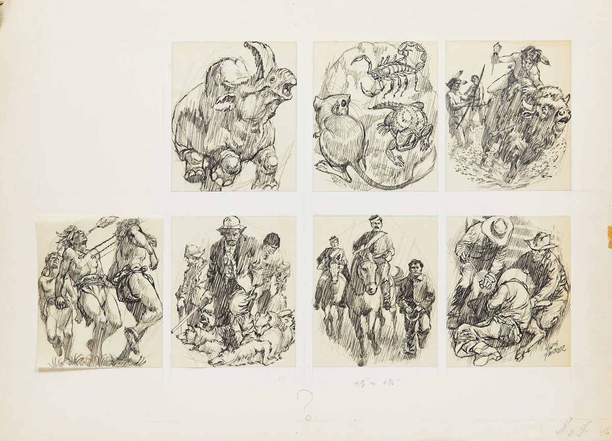 Lewis Parker, Seven Drawings of Figures and Animals, graphite on vellum, circa 1960