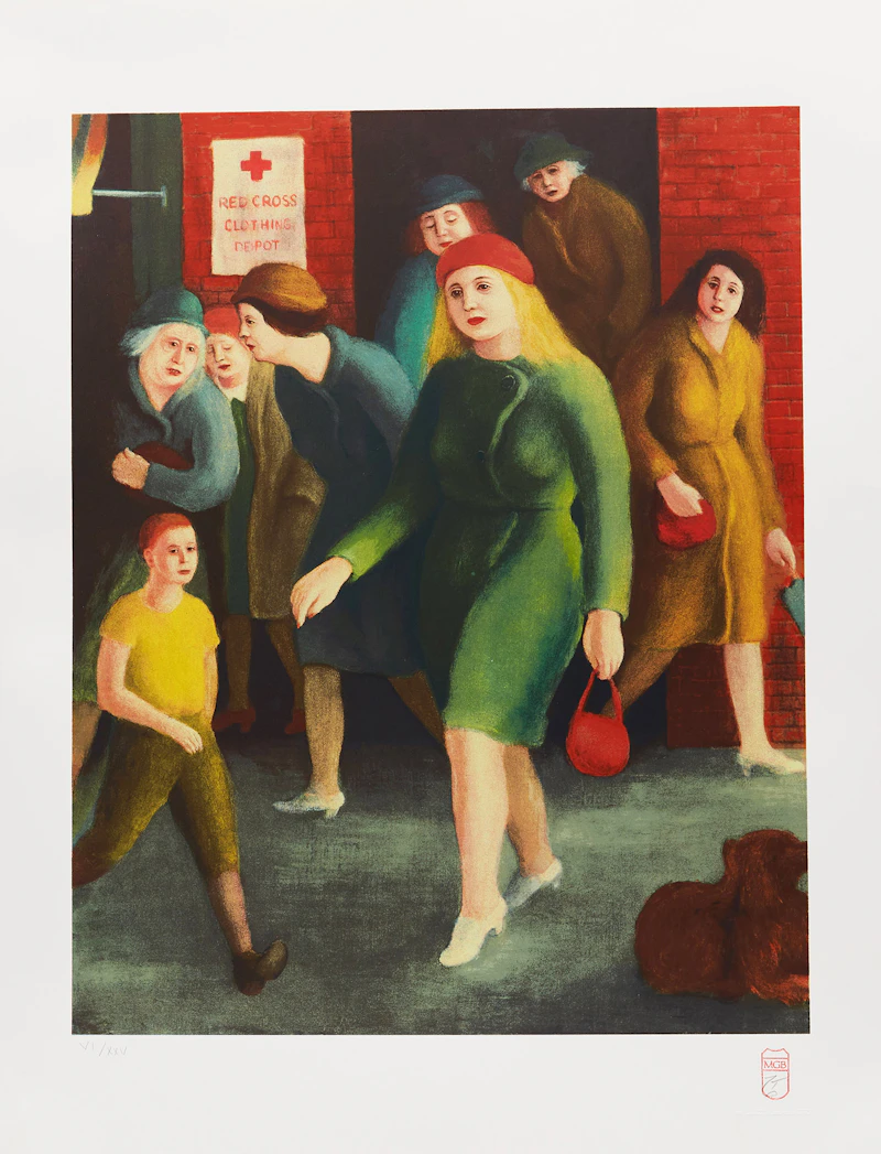 Miller Gore Brittain, Head in the Wind; Leaving the Clothing Depot, two colour lithographs - view 5