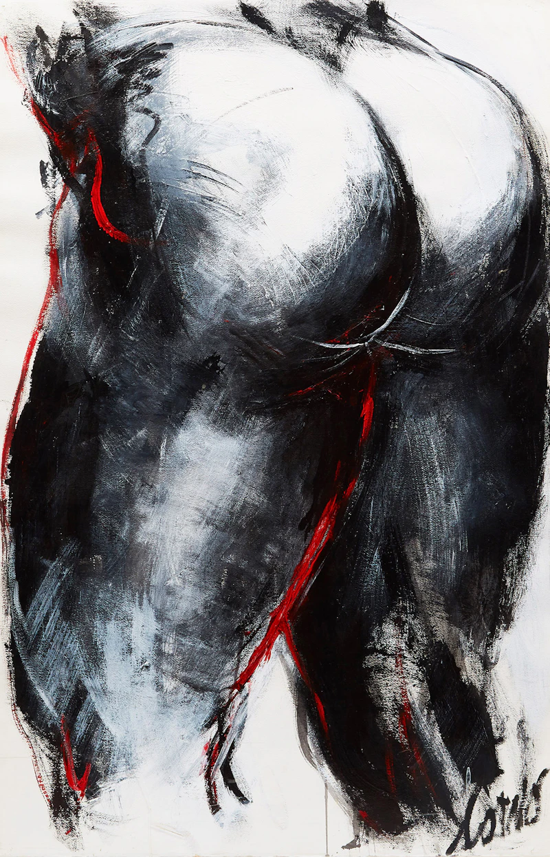 Joanne Corno, Male Rear Torso, mixed media on paper