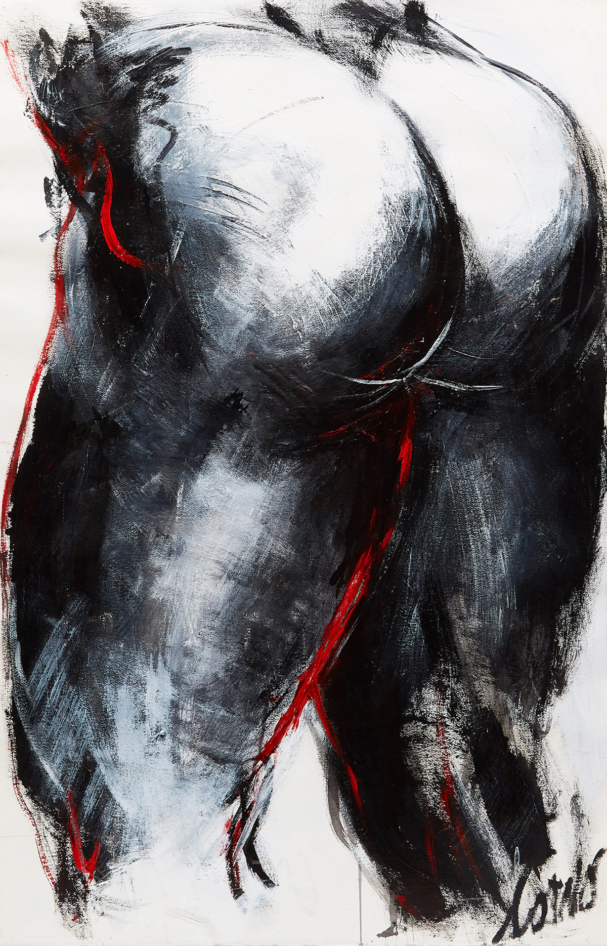 Joanne Corno, Male Rear Torso, mixed media on paper