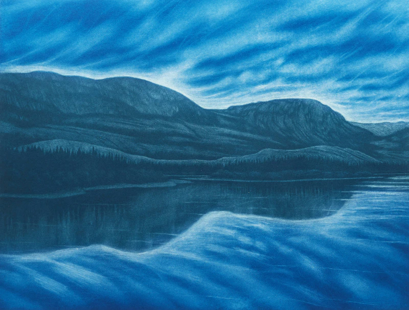 Scott Goudie, Adlatok River, Late Afternoon, mezzotint in colours
