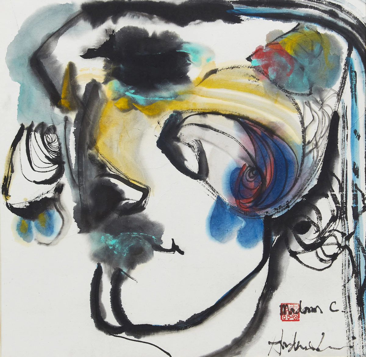 Andrew Hahn, Madam C., mixed media on paper