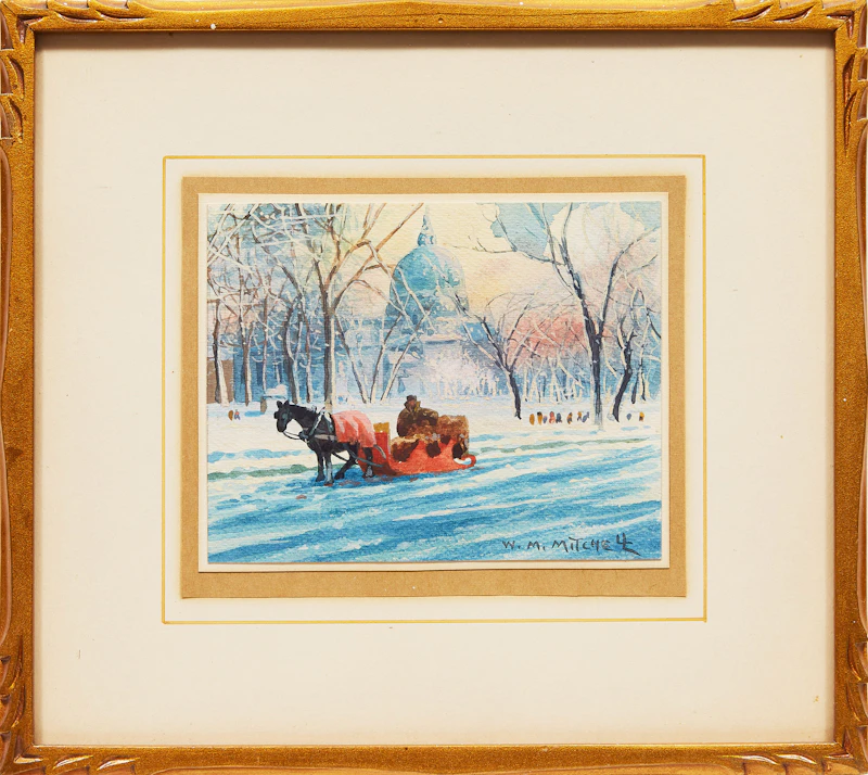 Willard Morse Mitchell, The Little Red Sleigh, A Scene at Dominion Square, Montreal, watercolour, 1946 - view 2